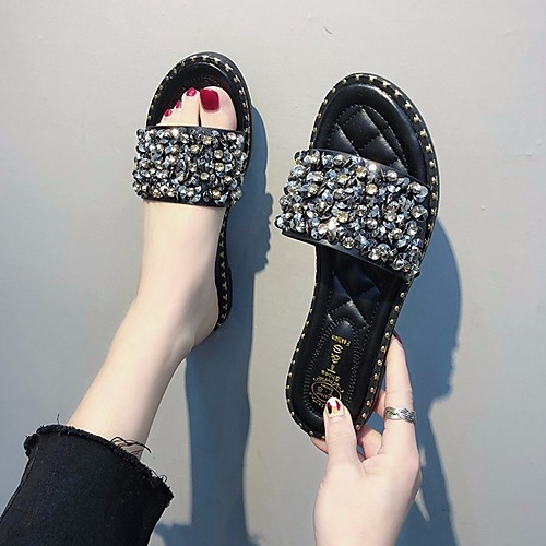

Women's Slippers & Flip-Flops Flat Heel Open Toe PU Summer Black