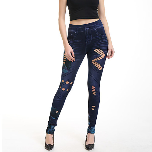 

Women's Causal / Yoga Basic Legging - Print, Hole Low Waist Navy Blue One-Size