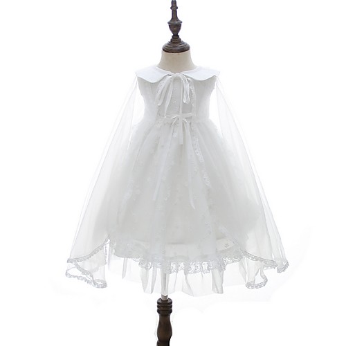 

Ball Gown Floor Length First Communion Christening Gowns - Polyester Sleeveless Jewel Neck with Lace / Bow(s)