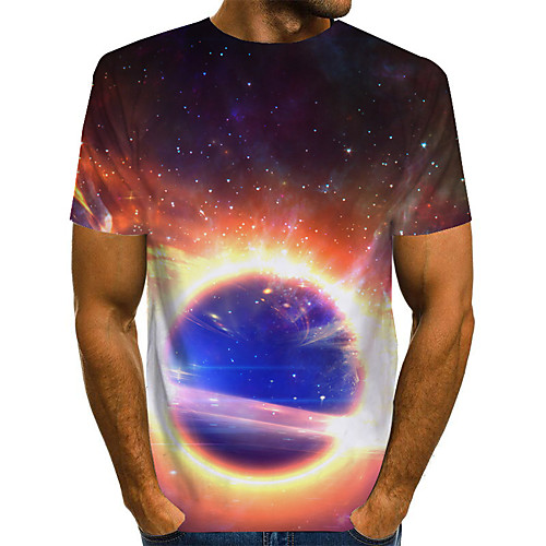 

Men's Daily Basic T-shirt - Color Block / 3D Print Rainbow