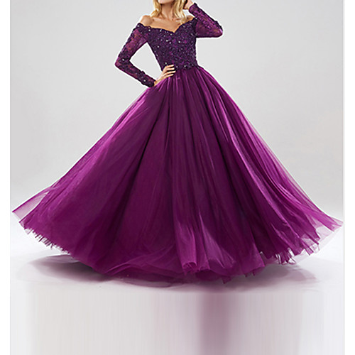 

Ball Gown Off Shoulder Floor Length Tulle Sparkle / Purple Quinceanera / Prom Dress with Beading / Sequin 2020