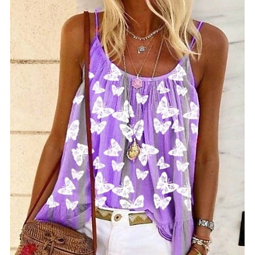 

Women's Daily Tank Top - Geometric Lace up / Print Strap Purple