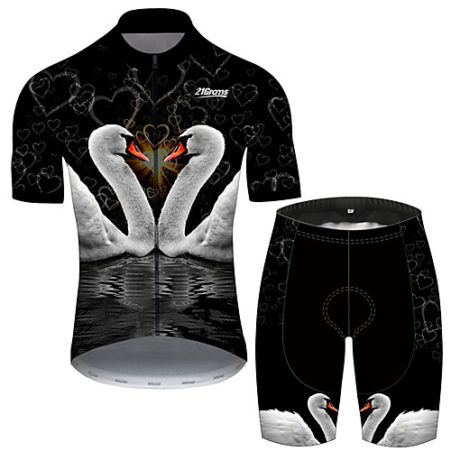 

21Grams Men's Short Sleeve Cycling Jersey with Shorts Black / White Animal Swan Bike Clothing Suit UV Resistant Breathable Quick Dry Sweat-wicking Sports Animal Mountain Bike MTB Road Bike Cycling