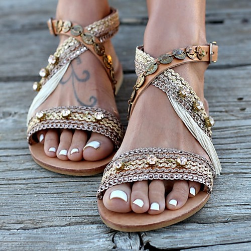 

Women's Sandals Flat Heel Open Toe PU Summer Gold