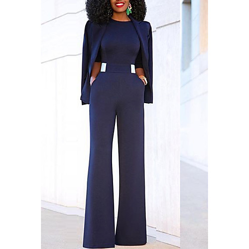 

Women's Blue Jumpsuit, Solid Colored Patchwork S M L