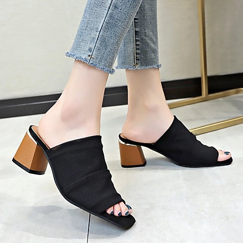 

Women's Loafers & Slip-Ons Chunky Heel Open Toe Rubber Summer Black / Coffee