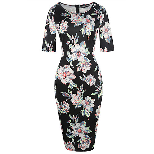 

Women's White Black Dress Street chic Party Daily Sheath Floral Print Print S M