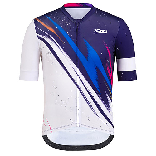 

21Grams Men's Short Sleeve Cycling Jersey Blue / White Bike Jersey Top Mountain Bike MTB Road Bike Cycling UV Resistant Breathable Quick Dry Sports Clothing Apparel / Stretchy