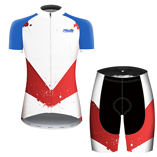 

21Grams Women's Short Sleeve Cycling Jersey with Shorts RedBlue Patchwork Geometic Bike Clothing Suit Breathable Quick Dry Ultraviolet Resistant Sweat-wicking Sports Solid Color Mountain Bike MTB