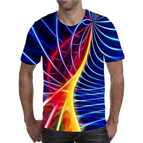 

Men's Daily Going out Street chic / Exaggerated T-shirt - Geometric / 3D / Graphic Pleated / Print Rainbow