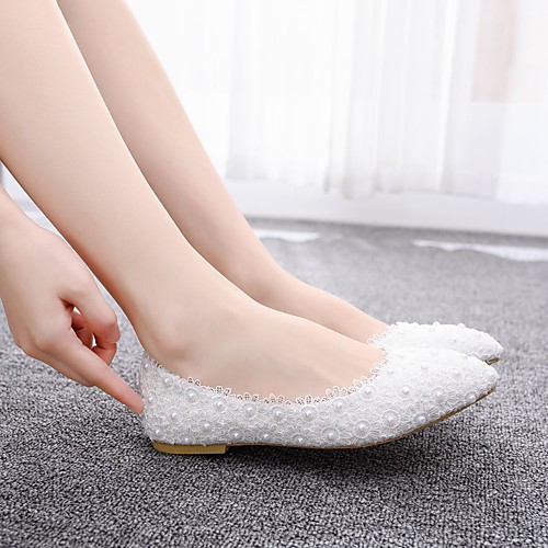 

Women's Flats Flat Heel Pointed Toe Imitation Pearl / Satin Flower Lace / PU Sweet / Minimalism Spring & Summer / Fall & Winter Pink / White / Wedding / Party & Evening