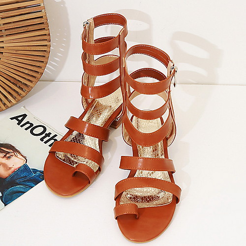 

Women's Sandals Summer Chunky Heel Open Toe Roman Shoes Daily PU Brown / Black