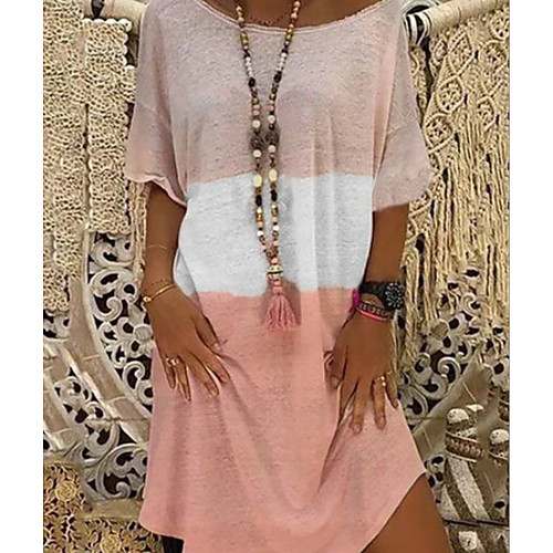 

Women's 2020 Blushing Pink Red Summer Dress Casual Shift Color Block Color Block S M Loose