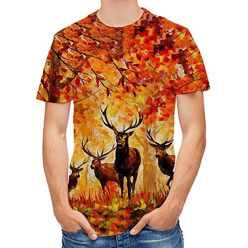 

Men's Daily Club Rock / Street chic T-shirt - Color Block / 3D / Animal Deer / Fantastic Beasts, Print Yellow