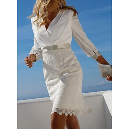 

Sheath / Column V Neck Short / Mini Chiffon / Lace 3/4 Length Sleeve Elegant Mother of the Bride Dress with Sash / Ribbon / Ruching Mother's Day 2020