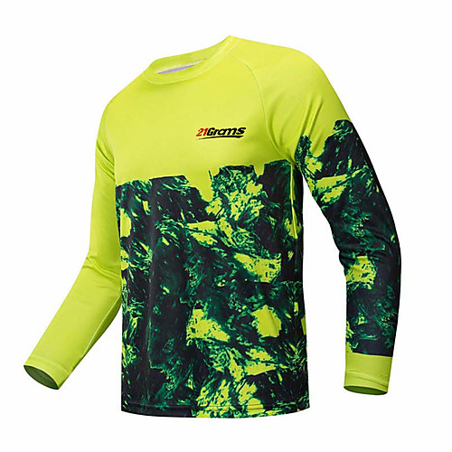 

21Grams Men's Long Sleeve Cycling Jersey Downhill Jersey Dirt Bike Jersey 100% Polyester Green / Yellow Floral Botanical Bike Jersey Top Mountain Bike MTB Road Bike Cycling UV Resistant Breathable