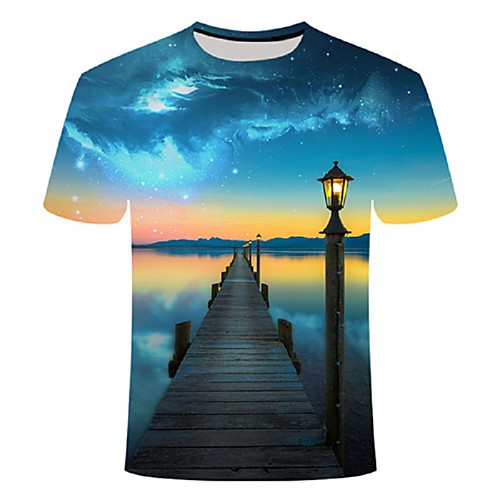 

Men's Daily Going out Basic T-shirt - 3D / Graphic Print Rainbow