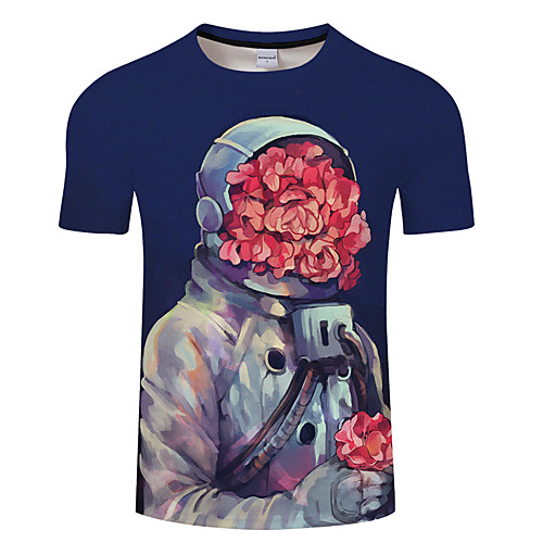 

Men's Daily Going out Exaggerated T-shirt - Floral / 3D / Portrait Print Royal Blue