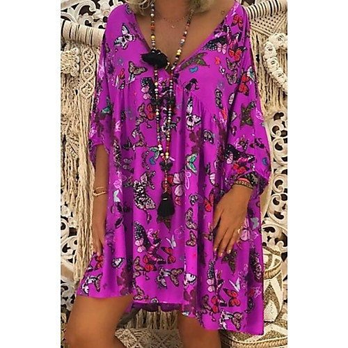 

Women's Purple Red Dress Shift Print S M
