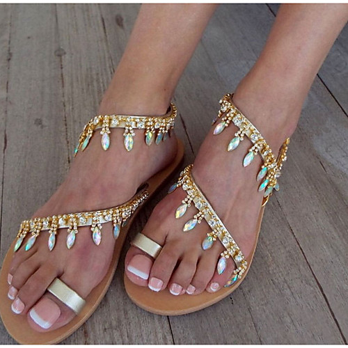 

Women's Sandals Flat Heel Open Toe PU Summer Gold