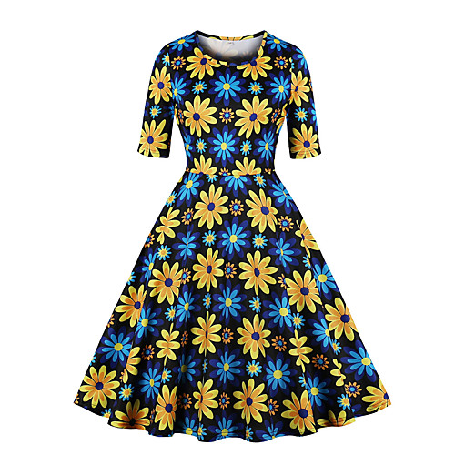 

Women's Yellow Dress A Line Print S M
