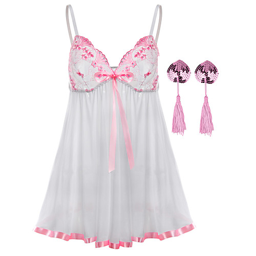 

Women's Lace / Sequins / Cut Out Plus Size Erotic Suits Nightwear Color Block Blushing Pink Red Black S M L