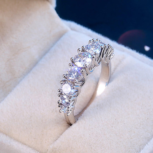 

Women's Ring Belle Ring AAA Cubic Zirconia 1pc White Copper Silver-Plated Irregular Statement Luxury Party Evening Gift Jewelry Geometrical Wearable