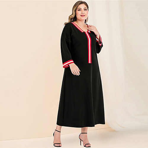 

Women's Black Dress Casual Spring & Summer Daily A Line Loose Sheath Color Block Solid Color Flare Cuff Sleeve Patchwork L XL