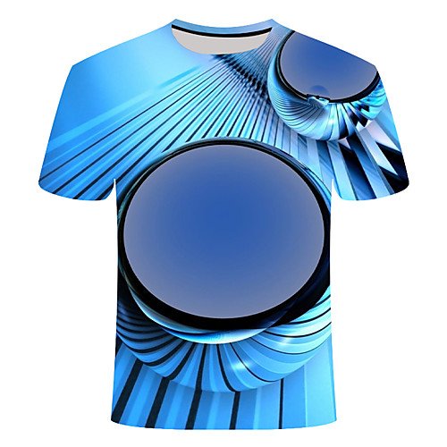 

Men's Daily Going out Basic T-shirt - 3D / Graphic Print Blue