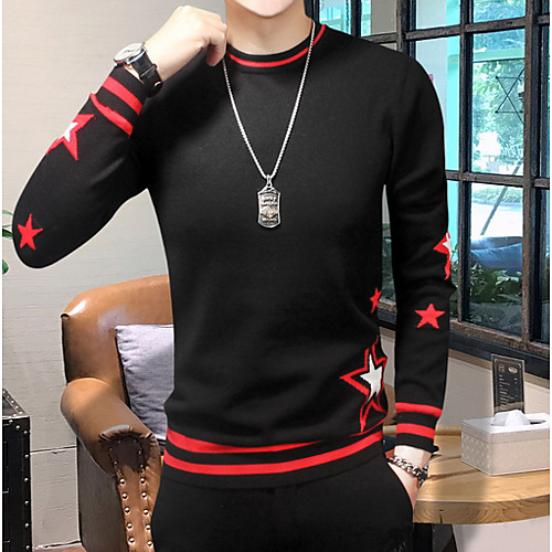 

Men's Color Block Long Sleeve Pullover Sweater Jumper, Round Neck Red / Black US34 / UK34 / EU42 / US36 / UK36 / EU44 / US38 / UK38 / EU46
