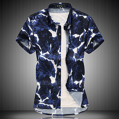 

Men's Going out Weekend Business / Tropical Shirt - Geometric Print Navy Blue