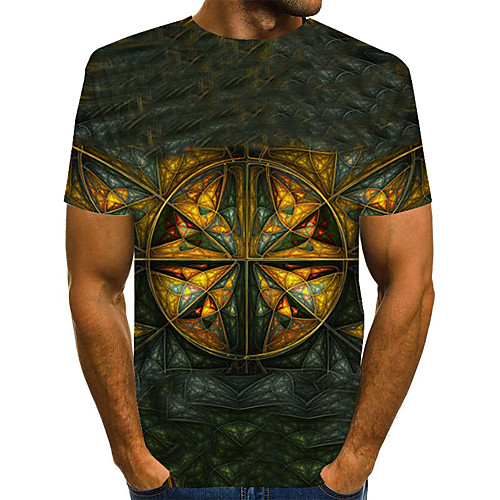 

Men's Daily Weekend Basic / Exaggerated T-shirt - Color Block / Rainbow / Abstract Print Black