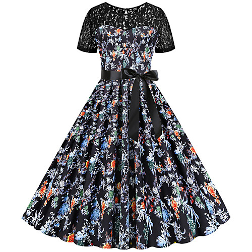 

Women's Black Dress Sexy Daily Going out Sheath Floral Print Lace Patchwork Print S M