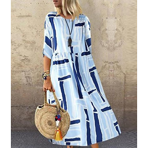 

Women's Light Blue Dress Shift Color Block M L