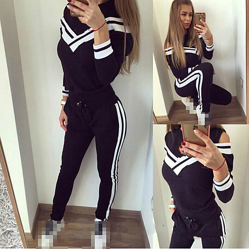 

Women's 2-Piece Side-Stripe Tracksuit Sweatsuit Jogging Suit 2pcs Pullover Running Active Training Jogging Breathable Quick Dry Moisture Wicking Sportswear Athletic Clothing Set Long Sleeve Activewear