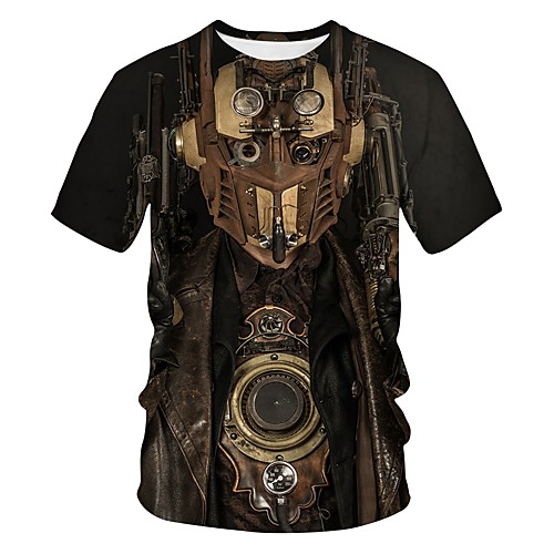 

Men's Color Block 3D Print T-shirt Street chic Exaggerated Going out Club Round Neck Dark Gray / Short Sleeve