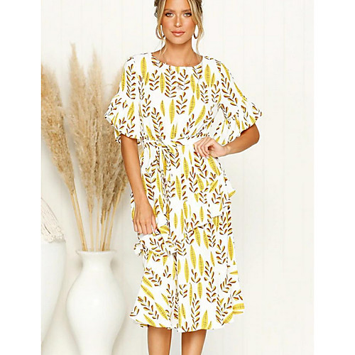 

Women's Yellow Dress Sheath Print S M