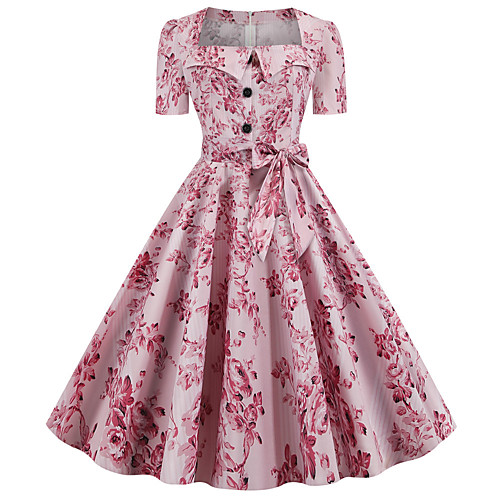 

Women's Wine Blushing Pink Dress Vintage Sexy Daily Going out Sheath Floral Print Color Block Patchwork Print S M