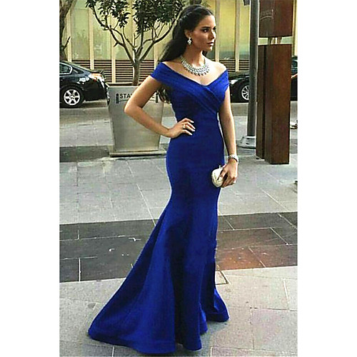 

Mermaid / Trumpet V Neck Sweep / Brush Train Nylon Elegant / Minimalist Formal Evening Dress with Criss Cross / Ruched 2020