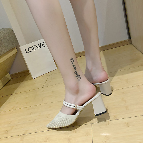 

Women's Sandals 2020 Chunky Heel Pointed Toe Buckle Mesh / Tissage Volant Sweet / Minimalism Spring & Summer / Fall & Winter Beige / Party & Evening