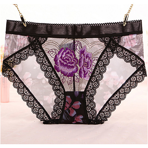 

Women's Lace / Cut Out / Flower Brief - Normal Mid Waist Purple Blushing Pink Fuchsia One-Size