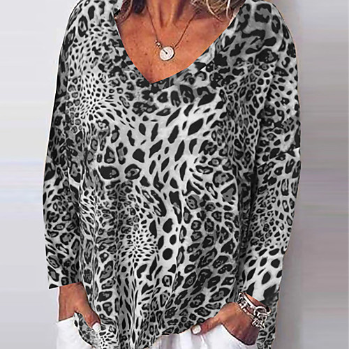 

Women's Daily Loose T-shirt - Leopard Loose Fit Brown