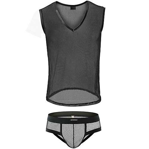 

Men's Mesh Suits Nightwear Solid Colored Black M L XL