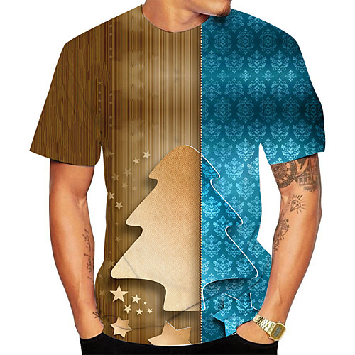 

Men's Plus Size Geometric Color Block Print T-shirt Basic Daily Going out Round Neck Royal Blue / Short Sleeve