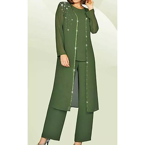 

Pantsuit / Jumpsuit Jewel Neck Floor Length Chiffon Long Sleeve Sparkle & Shine Mother of the Bride Dress with Sequin Mother's Day 2020