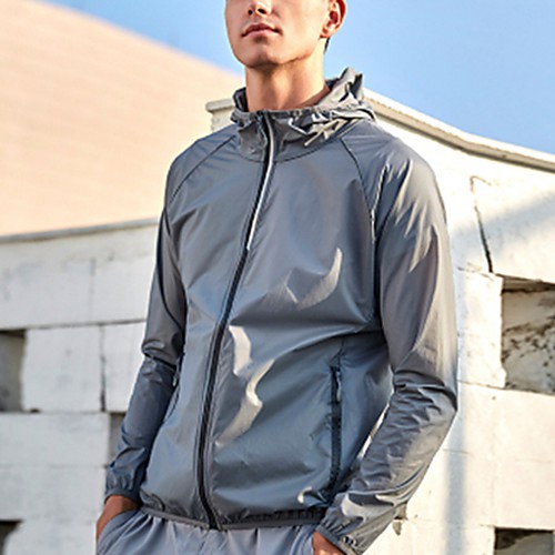 

Men's Daily / Sports Basic Spring & Fall / Spring & Summer Regular Jacket, Solid Colored Hooded Long Sleeve Nylon Print Blue / Navy Blue / Gray