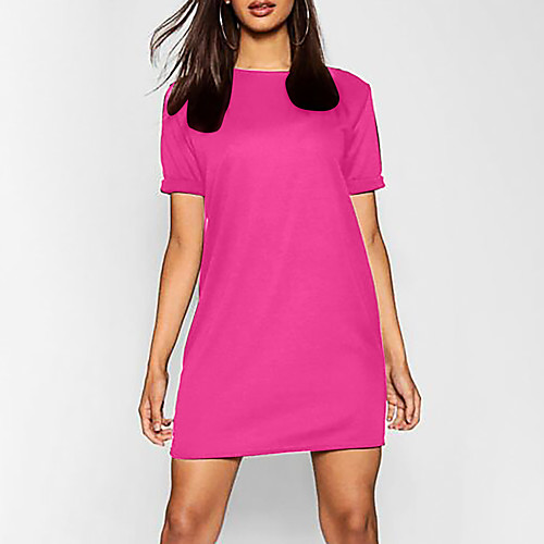 

Women's Wine Fuchsia Dress Basic Spring & Summer Daily A Line Solid Color S M