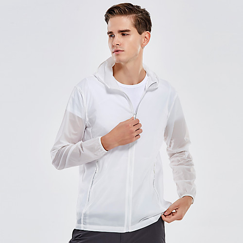 

Men's Hiking Skin Jacket Hiking Jacket Summer Outdoor Patchwork Waterproof Windproof Sunscreen Breathable Jacket Top Spandex Single Slider Running Hunting Fishing White / Light Grey / Dark Blue