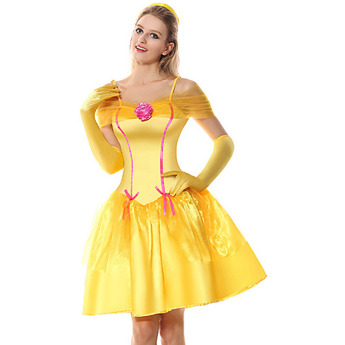 

Princess Belle Dress Flower Girl Dress Women's Movie Cosplay A-Line Slip Cosplay Yellow Dress Gloves Headwear Halloween Carnival Masquerade Tulle Polyester