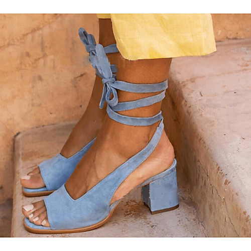 

Women's Sandals Chunky Heel Open Toe PU Summer Blue / Brown / Beige